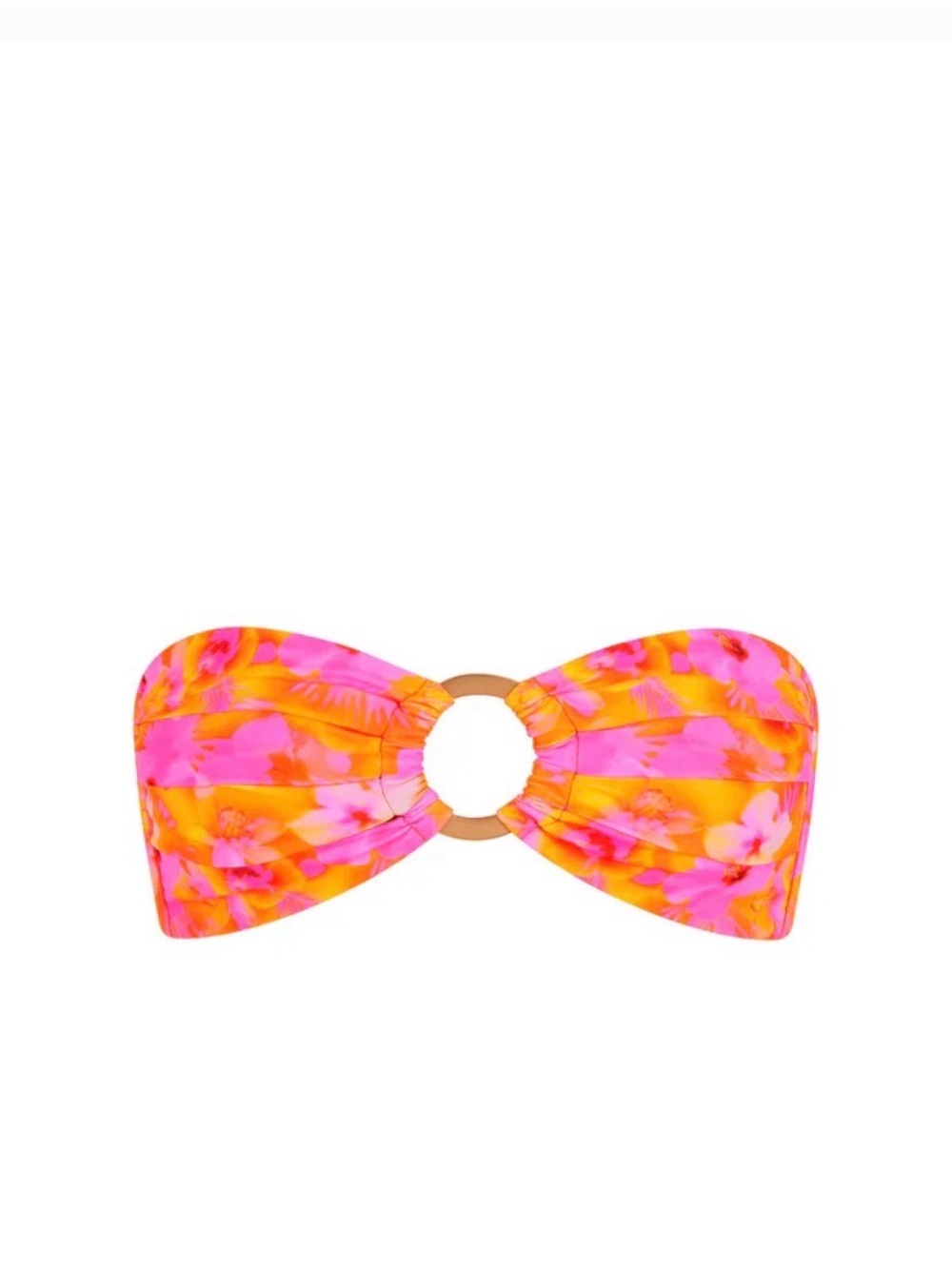 Kulani Kini Bandeau Bikini Top with Center Ring - Pink & Orange Floral